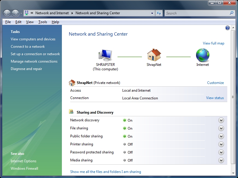 Vista's Network and Sharing wizard identifies your network.