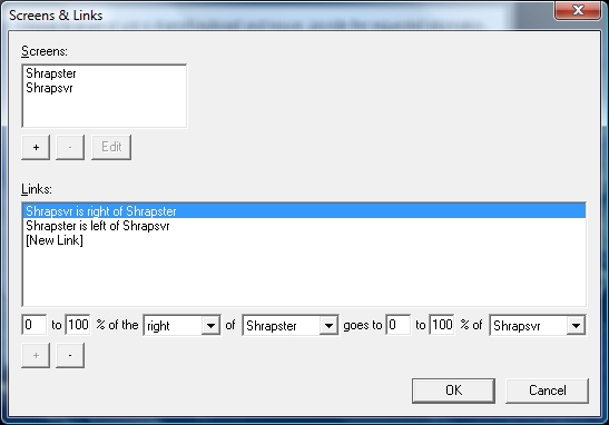 Synergy - Configuring the Screens and links specifies where one monitor is in relation to the others.