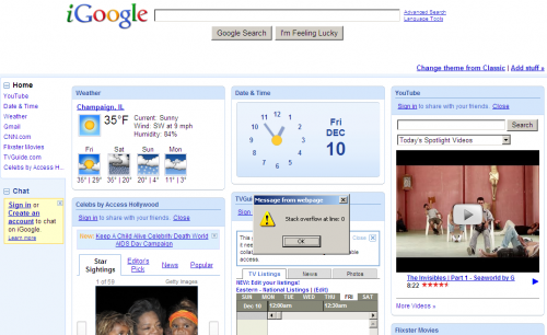 igoogle stack overflow 500x306 Solutions For iGoogle Causing Stack Overflow at Line 0 Error