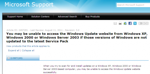 windows xp sp3 update